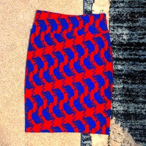 LuLaRoe Cassie Red/Blue Elephant Pencil Skirt